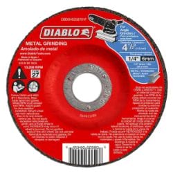 Red metal grinding disc with detailed instructions and brand logo in the center.