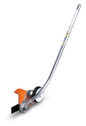 Manual lawn edger with orange blade and grey handle, ideal for precise trimming along walkways and garden beds.