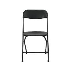 Black folding chair on white background.