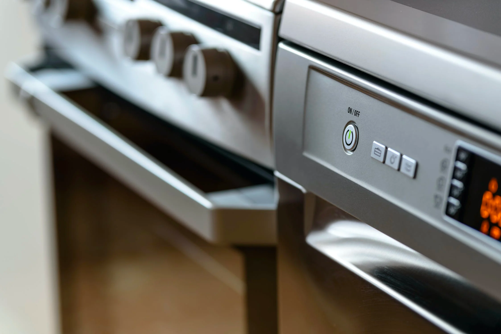 The picture depicts a close up shot of a stove.