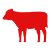 Red cow silhouette on a transparent background, depicting a simple and bold cow icon.